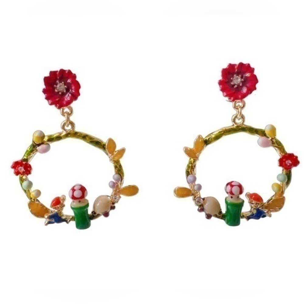 -18K GP enamel’s Super Mario Bros & Mushroom 🍄 Earrings